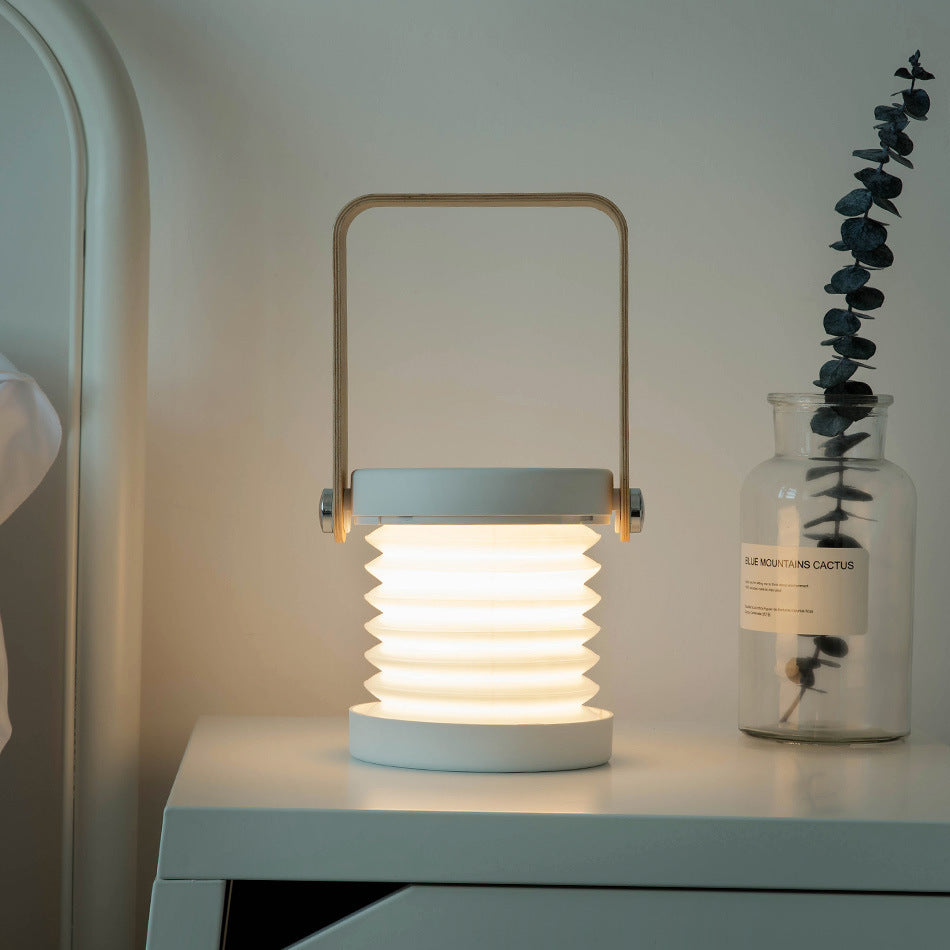 Minimalist Round USB Touch Night Light – Warm Glow with Wood Base