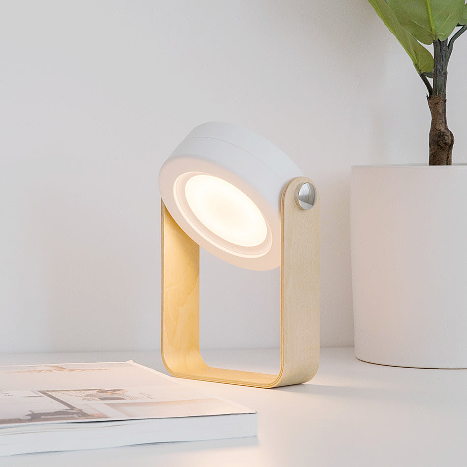 Minimalist Round USB Touch Night Light – Warm Glow with Wood Base