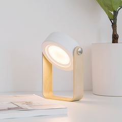 Minimalist Round USB Touch Night Light – Warm Glow with Wood Base