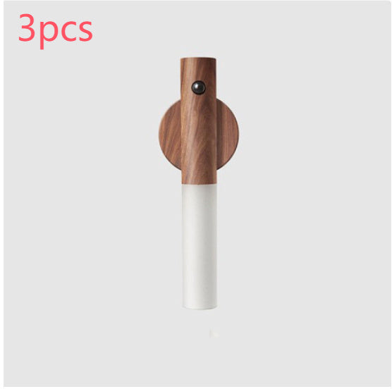 Magnetic Motion Sensor LED Night Light – Warm Wood USB Rechargeable Wall Lamp