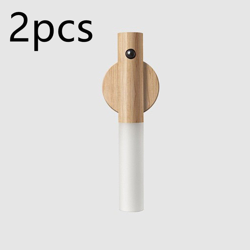 Magnetic Motion Sensor LED Night Light – Warm Wood USB Rechargeable Wall Lamp
