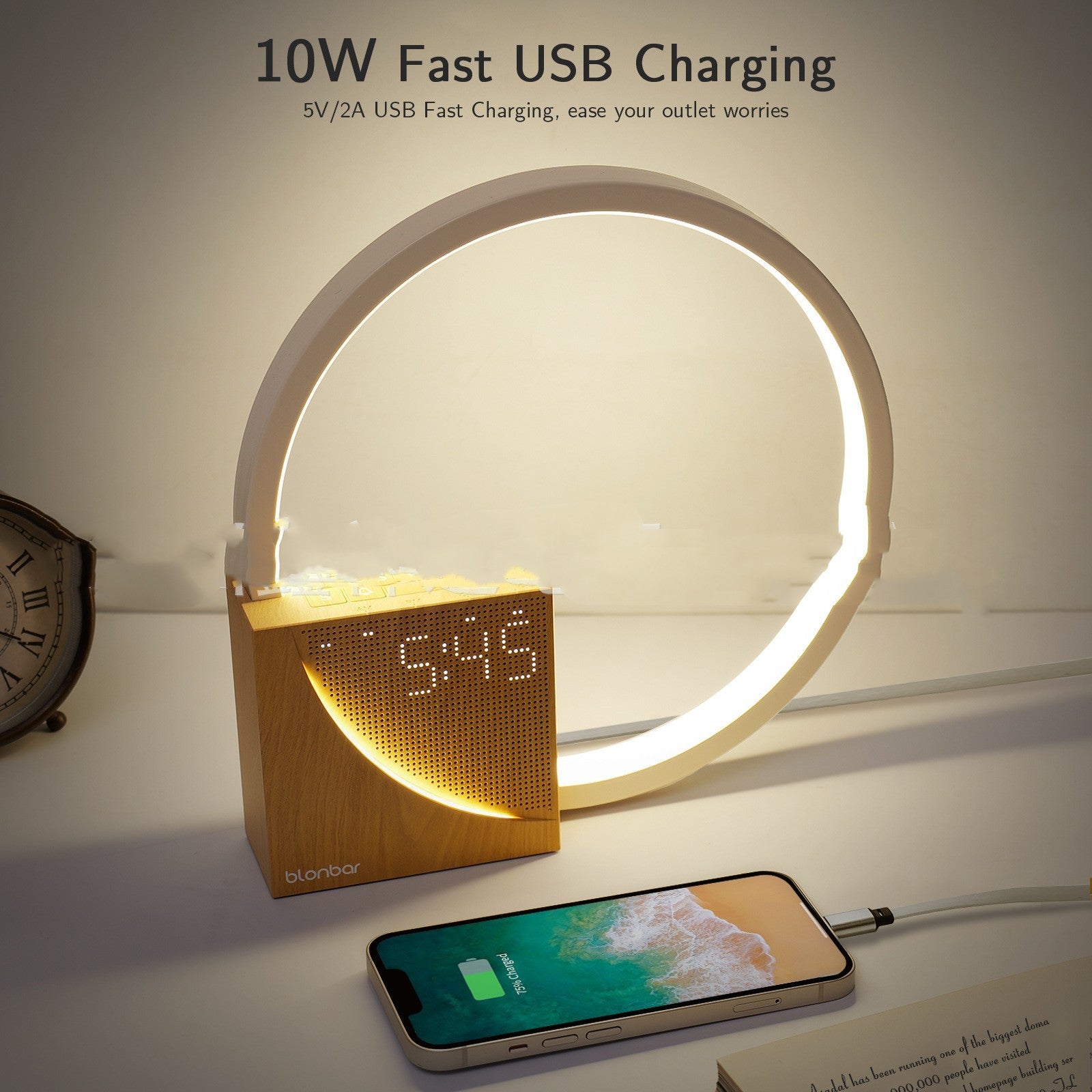 Touch Control Bedside Lamp with Alarm Clock & Natural Sounds