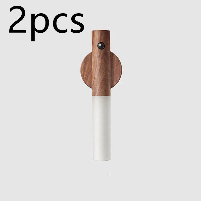 Magnetic Motion Sensor LED Night Light – Warm Wood USB Rechargeable Wall Lamp