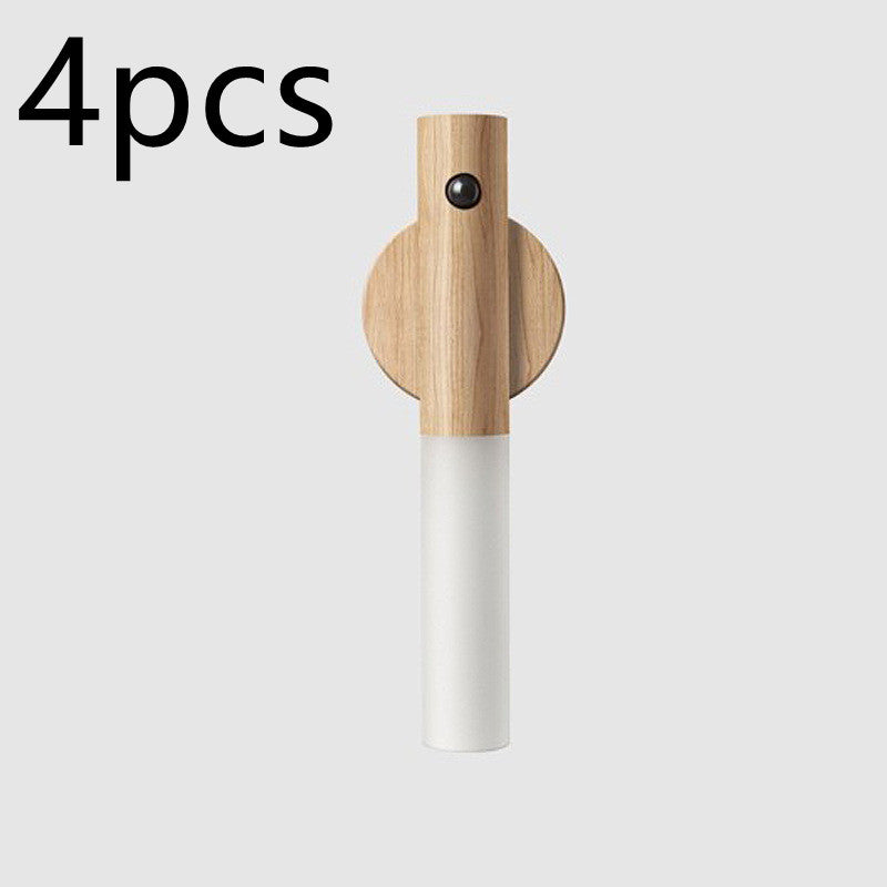 Magnetic Motion Sensor LED Night Light – Warm Wood USB Rechargeable Wall Lamp