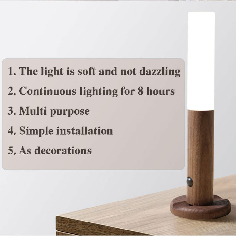 Magnetic Motion Sensor LED Night Light – Warm Wood USB Rechargeable Wall Lamp
